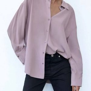 Zara Medium Long Sleeve Oversized Modal Button Down Shirt New with Tags